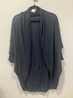Wrap London Relaxed Open-Front Linen Cardigan in Charcoal